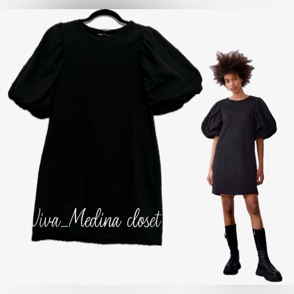 🔴SOLD Host pick!! Zara Puff Sleeve Oversized Mini Dress - Black - Size Small - Picture 2 of 6
